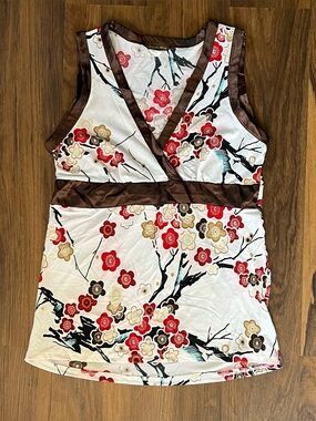 Vintage 2000s cherry blossom print tank top